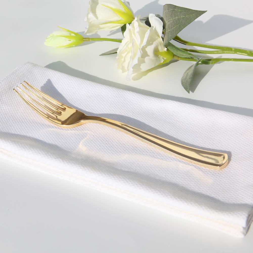 Gold Plastic Forks 7.4inch - Disposable Plastic Gold Silverware Cutlery-Perfect for Parties, Weddings and Catering Events