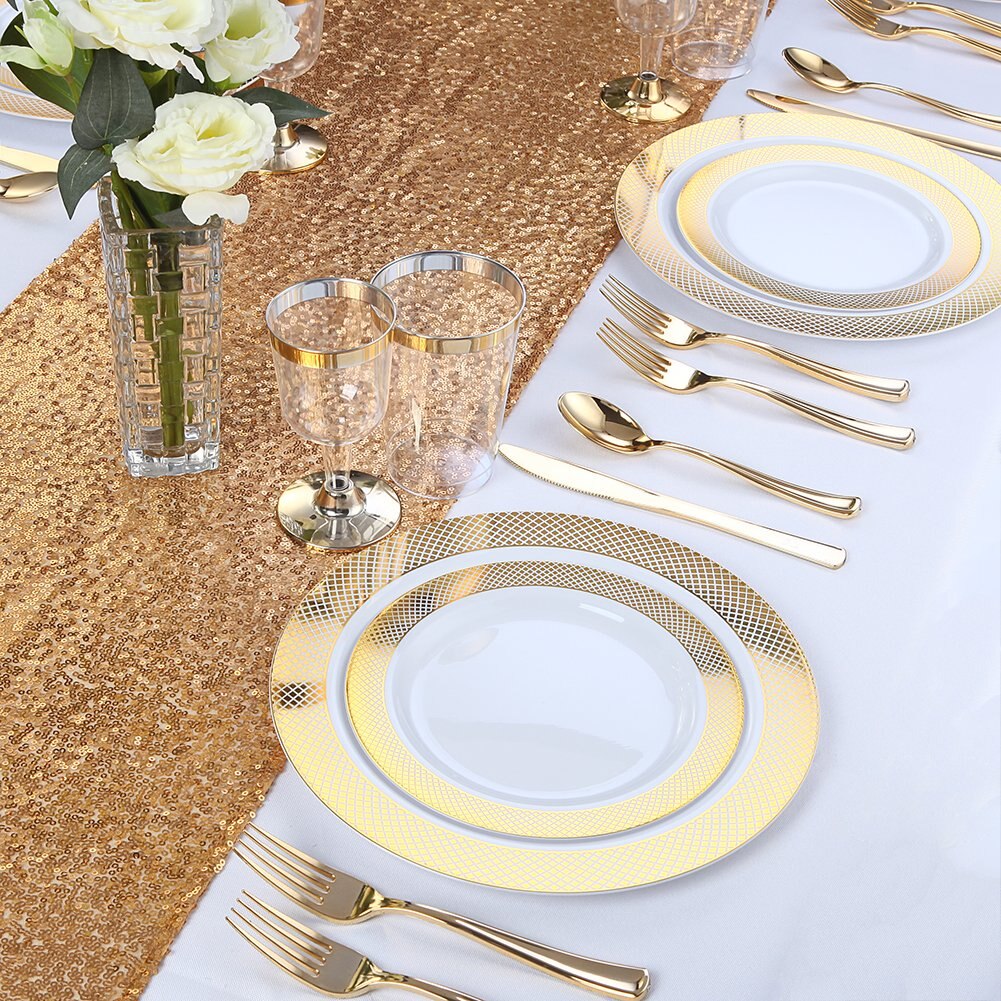 Gold Plastic Forks 7.4inch - Disposable Plastic Gold Silverware Cutlery-Perfect for Parties, Weddings and Catering Events