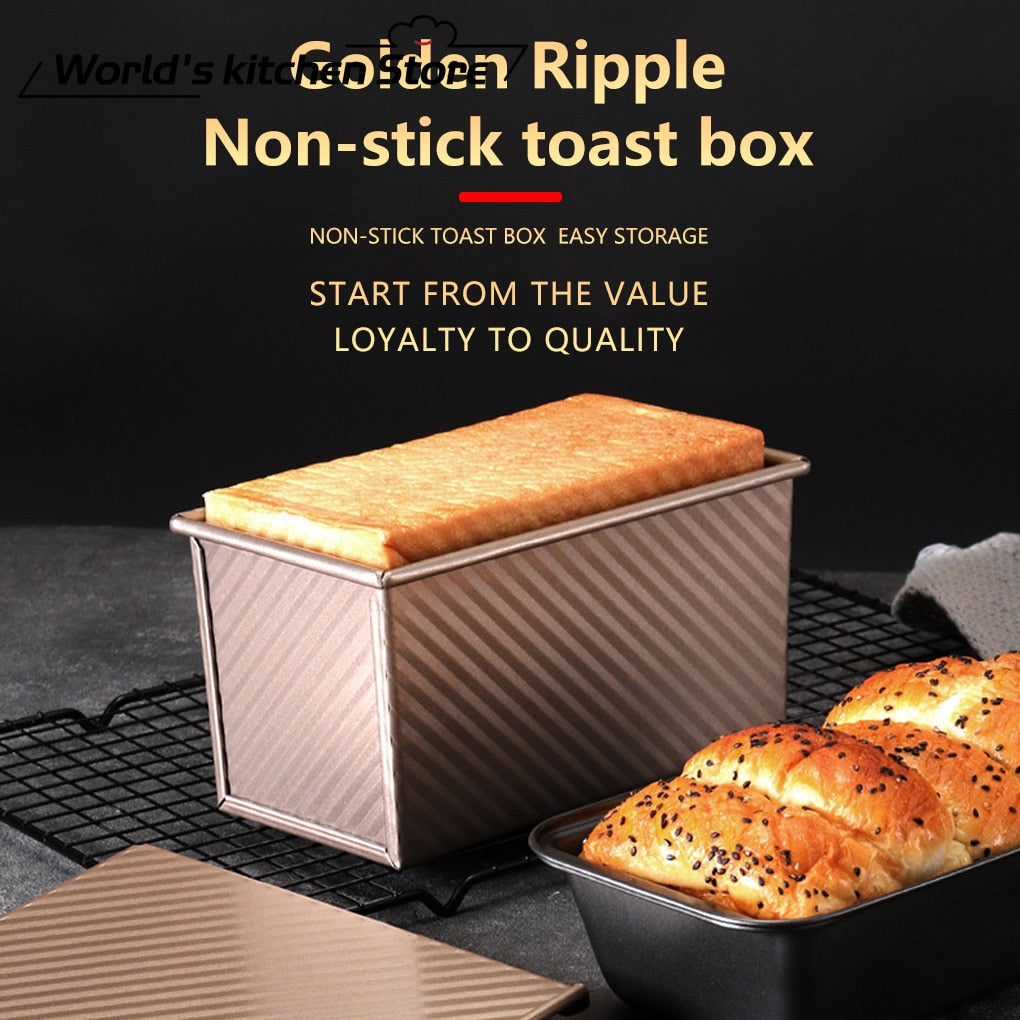 450g Rectangle Loaf Pan with Cover Bread Baking Mould Cake Toast Non-Stick Toast Box with Lid  Gold Aluminized Steel Bread Mould