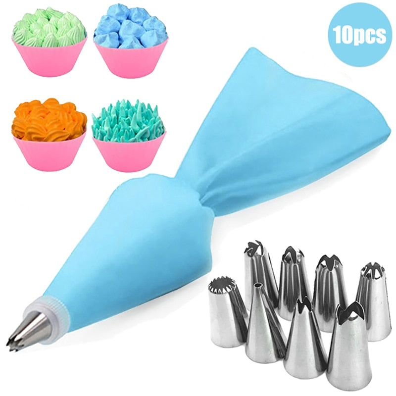 8/10/18PCS Silicone Pastry Bag Tips Kitchen Cake Icing Piping Cream Cake Decorating Tools Reusable Pastry Bags Nozzle Set