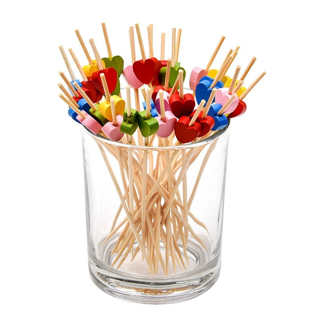 100PCS Disposable Bamboo Cocktail Sticks Food Picks Fruit Skewers Cake Handmade Sticks Wooden Toothpick Skewer Party Supplies